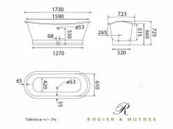 ROGIER & MOTHES Bañera Con Patas|Bañera de Hierro COVENTRY Negra 170 cm