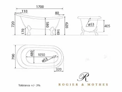 Bañera de Hierro LIVINGSTON negra 170 cm Patas CROMADAS^ROGIER & MOTHES Hot