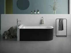 Shower & Design Bañera esquinera ovalado negra en acrílico, 240L, 170 x 75 x 58 cm, ángulo izquierdo, ANIKA Negro Outlet