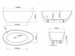 Shower & Design Bañera Exenta|Bañera exenta - 245 L - 160 x 82 x 58 cm - mate - Acrílico - APULIA