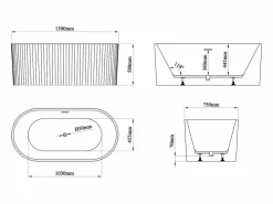 Shower & Design Bañera exenta de acrílico, mate, 220L, 150 x 75 x 58 cm, ALIENA Blanco Best