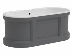 Shower & Design Bañera exenta estilo rústico chic, color mate, 161L, 152 x 74 x 60 cm, CAVASO Gris