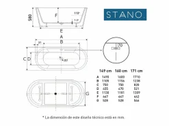 STANO Bañera Exenta|Bañera exenta FINDLAY Anti-Slide 171 cm