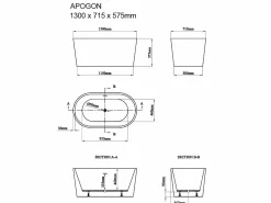 Bañera exenta ovalada - 180 L - 130 x 71 x 58 cm - - Acrílico - APOGON^Shower & Design Outlet