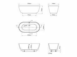 Bañera exenta ovalada blanca en acrílico, 210 L, 150 x 74 x 57 cm, MOBULA^Shower & Design Clearance