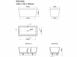 Bañera exenta rectangular - 197 L - 130 x 70 x 55 cm - - Acrílico - SPICARA^Shower & Design Best