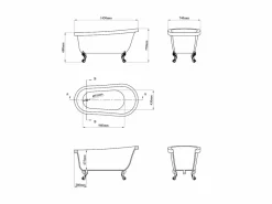 Shower & Design Bañera exenta retro - 200L - 145 x 74 x 77 cm - y patas doradas - NISOS Blanco Best
