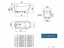 STANO Bañera Exenta|Bañera exenta SUTTON 152 cm