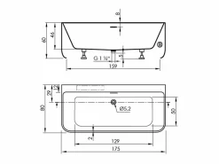 SANYCCES Bañera Exenta|Bañera exenta TRENTO MURO | 175 cm - Con grifo sobre Borde