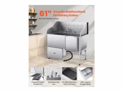 Bañera para Perros SucceBuy, Animales de Compañía Acero Inoxidable 155 cm, Rampita de Puerta Derecha Plateado New