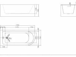 Bañera rinconera acrílica blanca, 240L, 170 x 75 x 58 cm, esquina izquierda, ANIKA^Shower & Design Discount