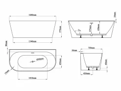 Shower & Design Bañera Semi Exenta|Bañera semi exenta - 230 L - 160 x 75 x 58 cm - mate - Acrílico - AMOBIA