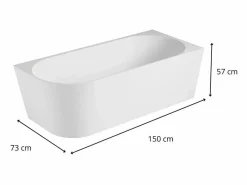 Bañera semiexenta acrílica blanca 150cm - Ángulo recto MILO Blanco Best