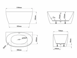 Shower & Design Bañera semi-exenta blanca - 167 L - Acrílica - 130 x 72 x 58 cm - AMOSARI Blanco Discount
