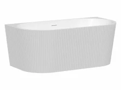 Shower & Design Bañera Semi Exenta|Bañera semi-exenta estriada de acrílico blanca, 206L, 149 x 75 x 58 cm, ZELINA