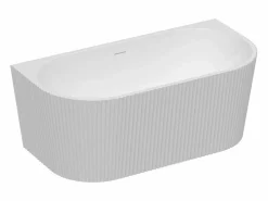 Shower & Design Bañera Semi Exenta|Bañera semi-exenta estriada de acrílico blanca, 206L, 149 x 75 x 58 cm, ZELINA