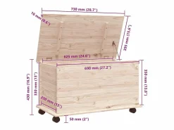 vidaxl Baúl Y Arcón|Baúl de almacenaje con ruedas ALTA madera maciza 73x39,5x43 cm