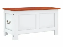 Baúl de almacenaje con tapa madera de acacia marrón y ES238810 Blanco Hot