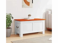 Baúl de almacenaje con tapa madera de acacia marrón y ES238810 Blanco Hot