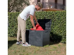Baúl de jardín TOOMAX WOODY'S 160L en resina reciclada con aspecto de madera antracita, anti-UV, con cerradura, Made in Italy Gris antracita Clearance