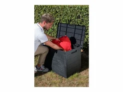Baúl de jardín TOOMAX WOODY'S 160L en resina reciclada con aspecto de madera antracita, anti-UV, con cerradura, Made in Italy Gris antracita Clearance