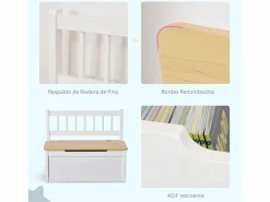 Homcom Baúl de juguetes para niños 60x30x50 cm Blanco Hot