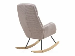 Sillón Balancín|Balancín tapizado en pana lavanda rosácea, patas metal y patín madera