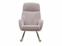 Sillón Balancín|Balancín tapizado en pana lavanda rosácea, patas metal y patín madera