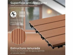 Baldosas de exterior – madera composite WPC, antideslizantes, set de 6 (1.08 m²)^ New