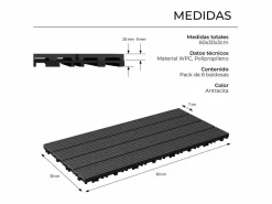 Terraza|Baldosas de exterior – madera composite WPC, antideslizantes, set de 6 (1.08 m²) – Yoevu
