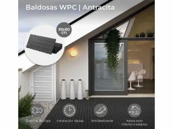 Terraza|Baldosas de exterior – madera composite WPC, antideslizantes, set de 6 (1.08 m²) – Yoevu