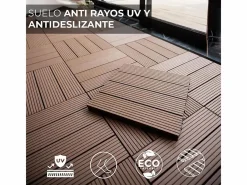 Terraza|Baldosas de exterior – set de 11 piezas (1 m²), composite WPC antideslizante 30x30 cm