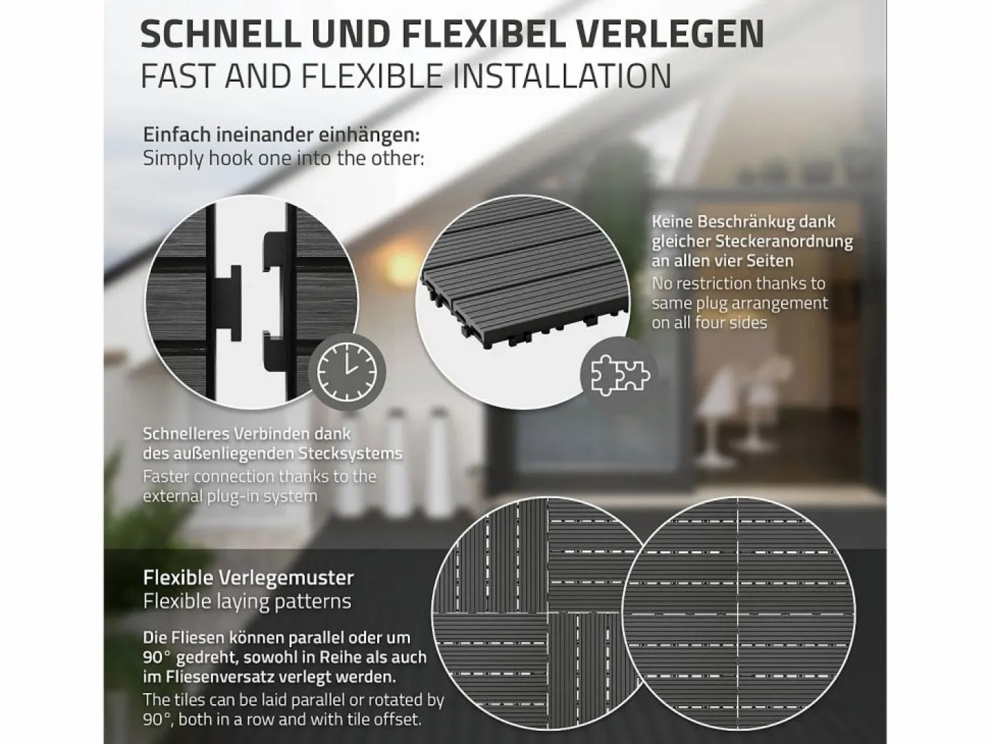 ECD Germany Terraza|Baldosas de WPC para terrazas 60x30 cm - 30 piezas por 5m²
