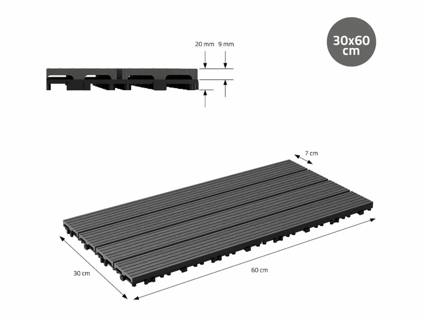 ECD Germany Terraza|Baldosas de WPC para terrazas 60x30 cm - 30 piezas por 5m²