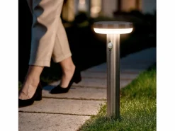 Ledkia Baliza de Pie Exterior Solar LED 5W 50cm Acero Inoxidable con Sensor de Movimiento Barton Plateado New