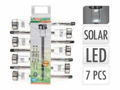 Ledkia Iluminación Exterior|Energía Solar|Baliza Exterior LED Acero Inoxidable Superficie Suelo con Pincho Daura (7 ud) Blanco Cálido 2700K