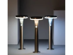 Ledkia Energía Solar|Baliza Solar Exterior LED 6W Superficie Pie 45cm con Detector de Movimiento Helios Inox 3000K Blanco Cálido