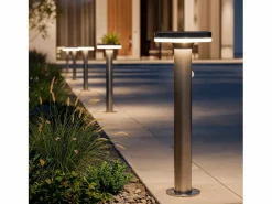 Ledkia Energía Solar|Baliza Solar Exterior LED 6W Superficie Pie 45cm con Detector de Movimiento Helios Inox 3000K Blanco Cálido