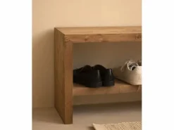 DECOWOOD Banco Y Pie De Cama|Banco Y Pie De Cama|Banco / zapatero de madera maciza de abeto en tono roble oscuro de 145x45cm - TELVA -