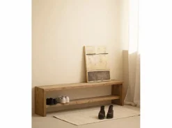 DECOWOOD Banco Y Pie De Cama|Banco Y Pie De Cama|Banco / zapatero de madera maciza de abeto en tono roble oscuro de 145x45cm - TELVA -