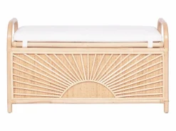 Banco baúl de mimbre trenzado con cojín,An.91 x P. 43 x Al. 51 cm, Natural, SOLEYA^OZAIA Sale