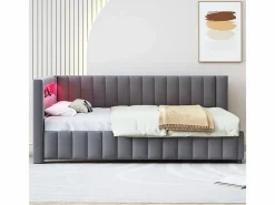 DripeX Banco cama acolchado de terciopelo 140x200 cm, Sofá cama con LED, USB, respaldo y cabecero, Gris Outlet