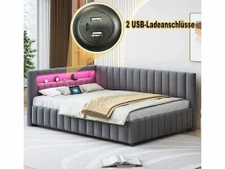 DripeX Banco cama acolchado de terciopelo 140x200 cm, Sofá cama con LED, USB, respaldo y cabecero, Gris Outlet