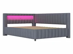 DripeX Banco cama acolchado de terciopelo 140x200 cm, Sofá cama con LED, USB, respaldo y cabecero, Gris Outlet