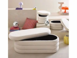 Sweeek Banco cofre de almacenamiento borreguito con 2 puffs Blanco Online
