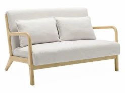 Sweeek Banco de 2 plazas + sillón de madera con borreguito Crema