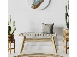 Banco de 2 plazas de 90 cm tejido de macramé y rama de teca - Kira^Rendez-Vous Déco