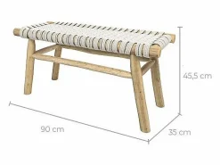Banco de 2 plazas de 90 cm tejido de macramé y rama de teca - Kira^Rendez-Vous Déco