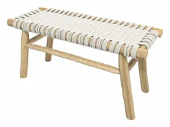 Banco de 2 plazas de 90 cm tejido de macramé y rama de teca - Kira^Rendez-Vous Déco
