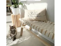 Banco de 2 plazas de 90 cm tejido de macramé y rama de teca - Kira^Rendez-Vous Déco